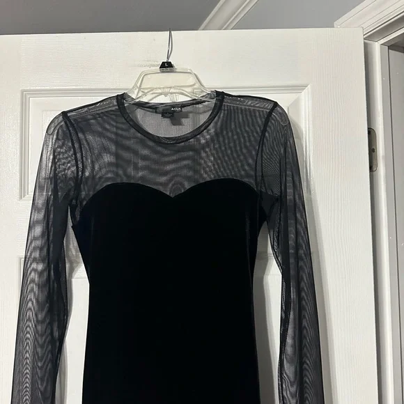 Aqua Black Velvet Party/Cocktail Dress with Sheer Sleeves - Picture 2 of 13